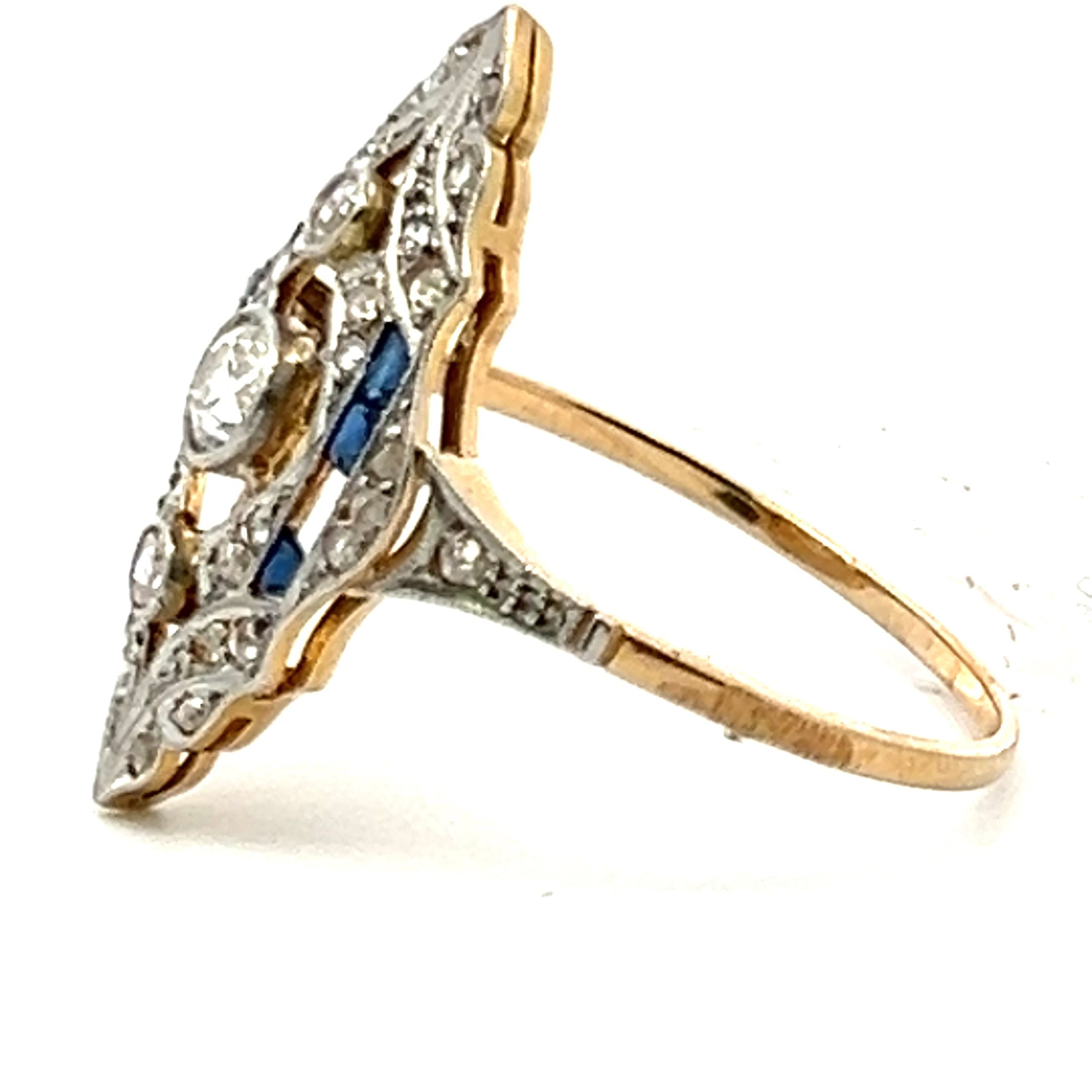 0.35 Carat Old European Cut Diamond 14 Karat Yellow Gold Art Deco Ring