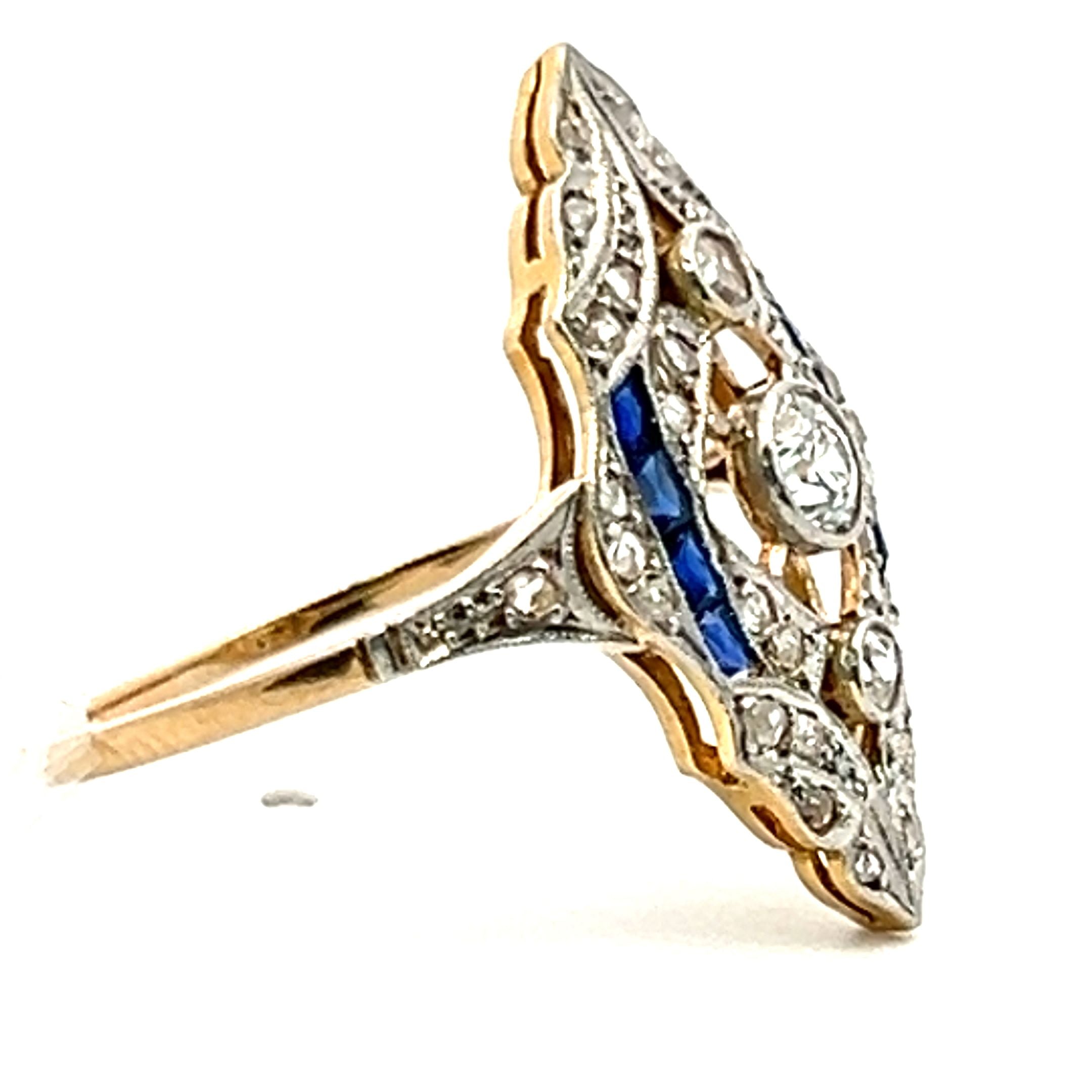 0.35 Carat Old European Cut Diamond 14 Karat Yellow Gold Art Deco Ring