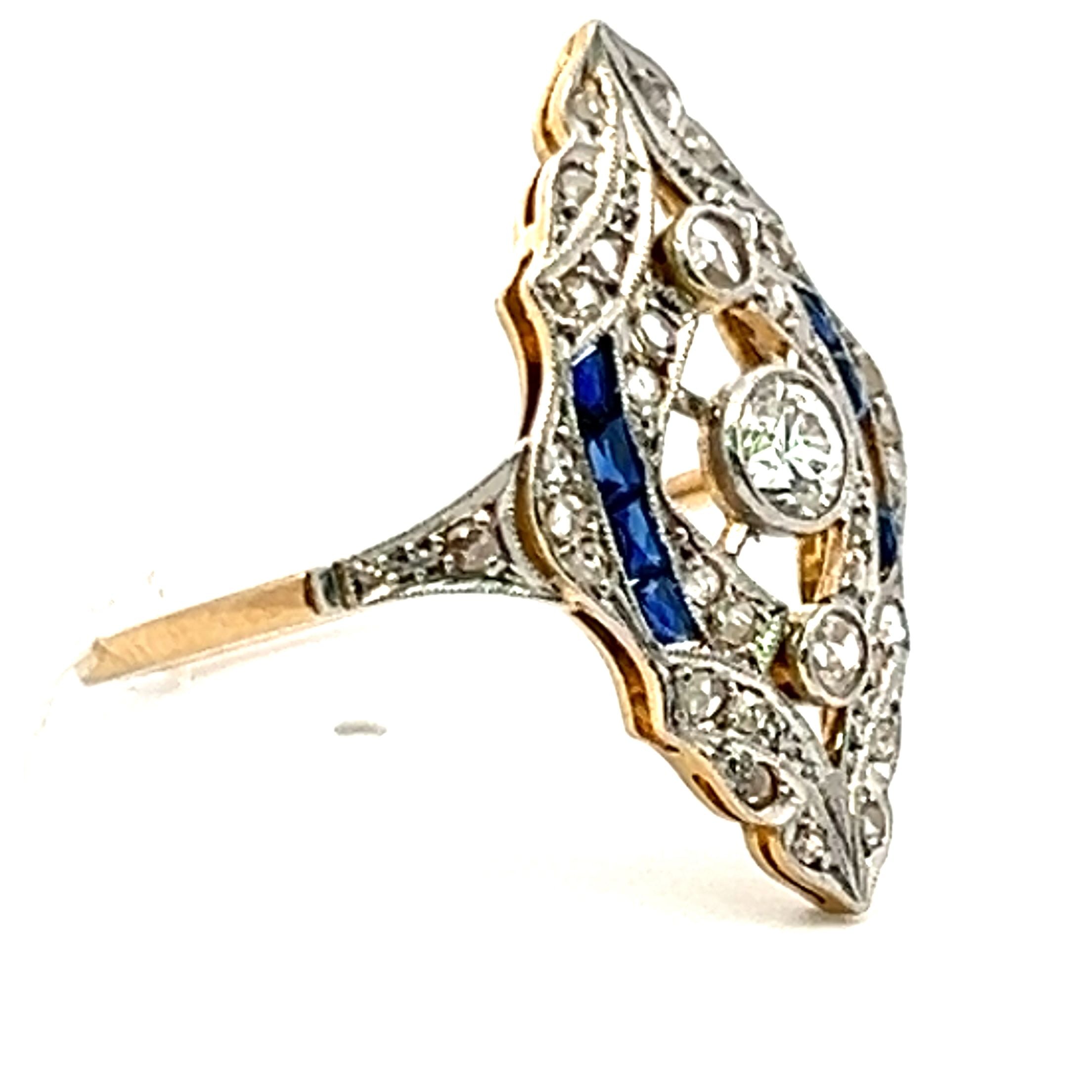 0.35 Carat Old European Cut Diamond 14 Karat Yellow Gold Art Deco Ring