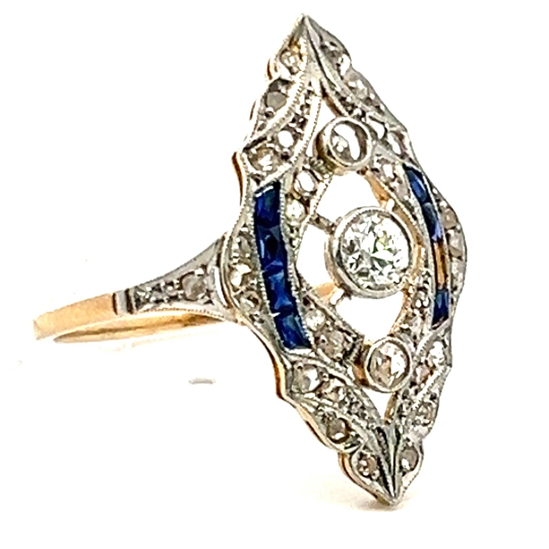 0.35 Carat Old European Cut Diamond 14 Karat Yellow Gold Art Deco Ring