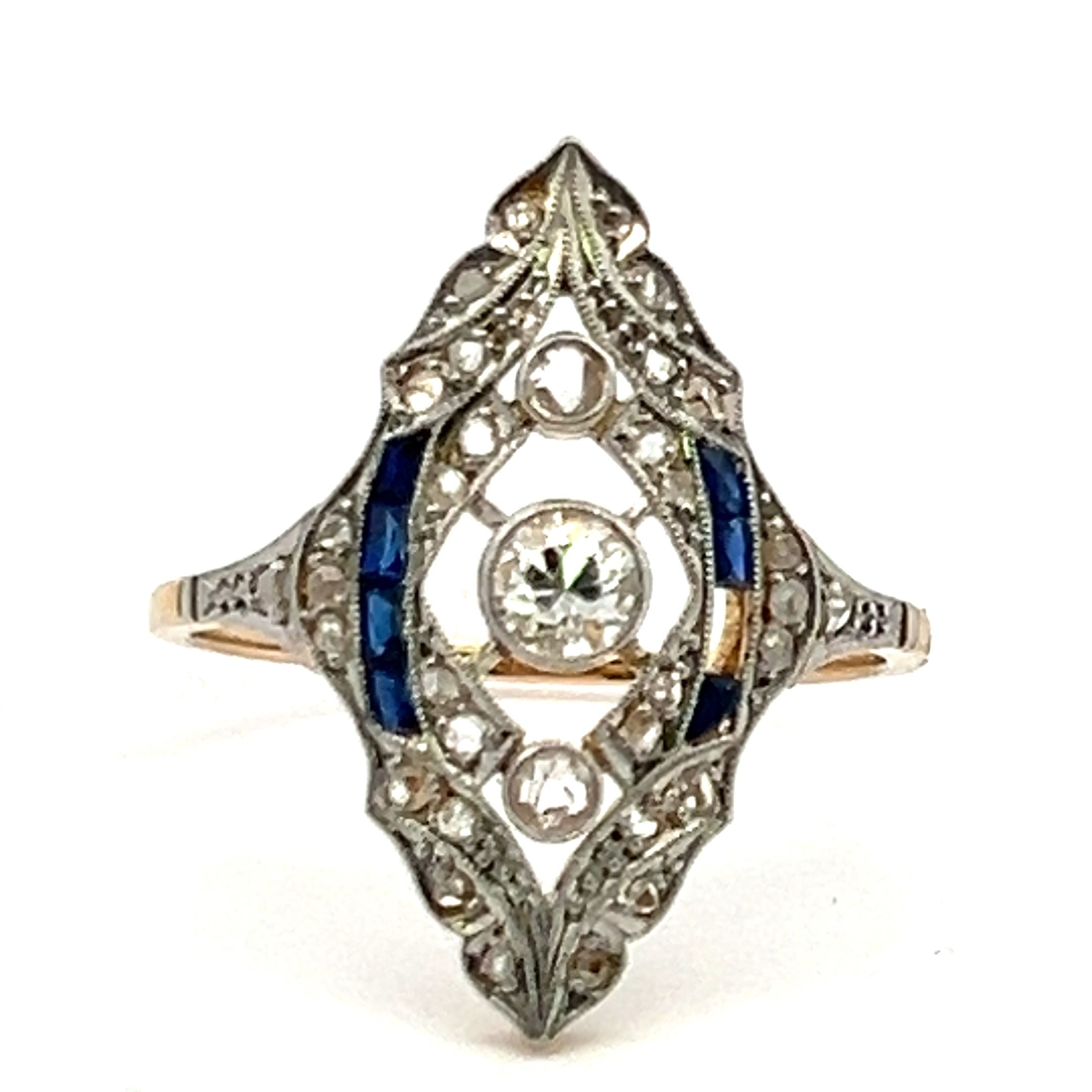 0.35 Carat Old European Cut Diamond 14 Karat Yellow Gold Art Deco Ring