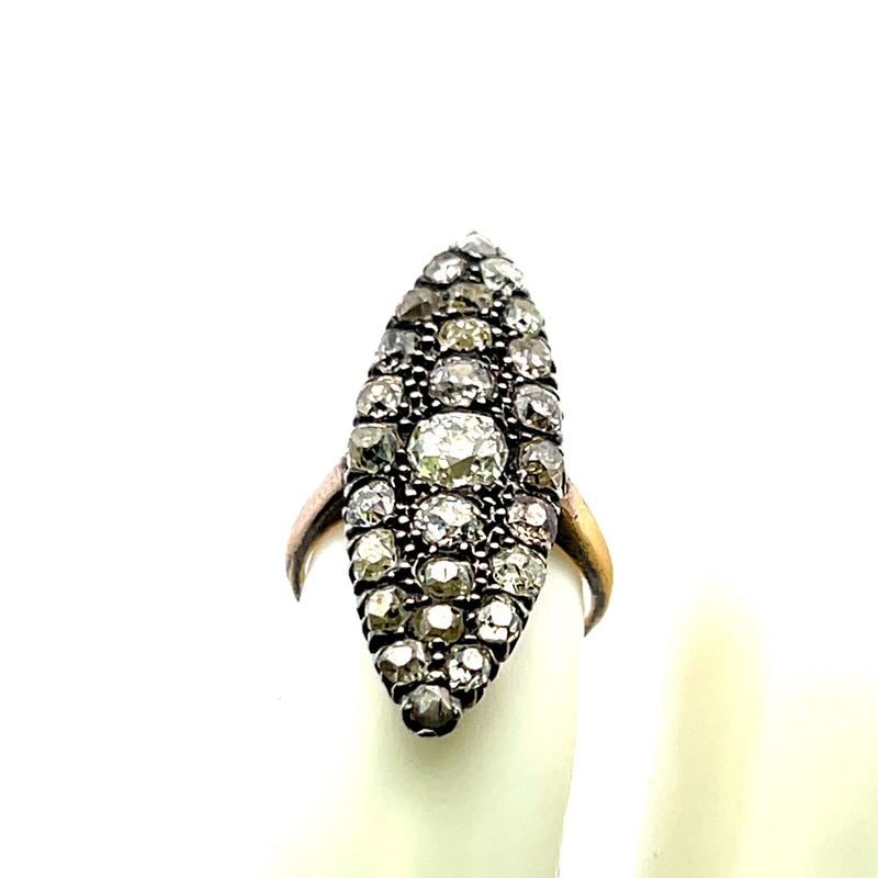 4.40 Carat Old Miner Cut J SI2 Diamond 18 Karat Yellow Gold Vintage Ring