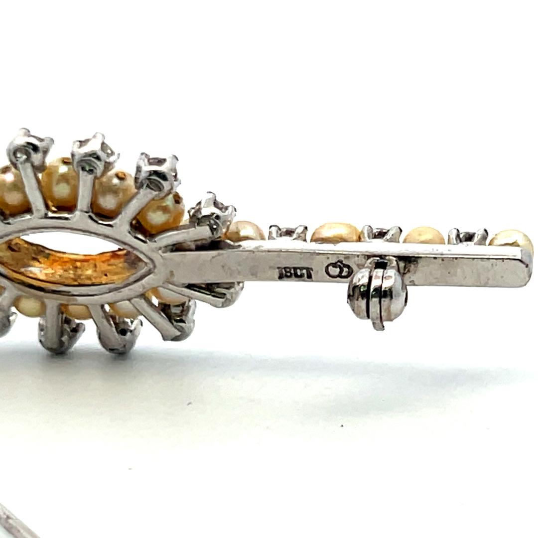 0.90ct Diamond & Pearl 18K White Gold Vintage Edwardian Pin Brooch