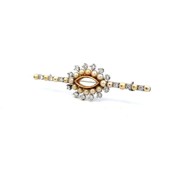 0.90ct Diamond & Pearl 18K White Gold Vintage Edwardian Pin Brooch