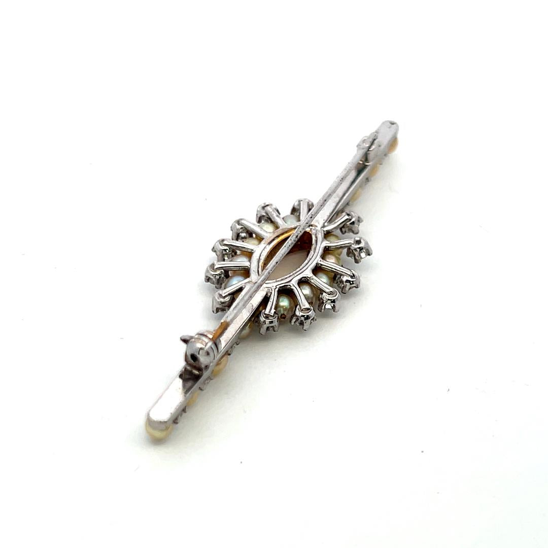0.90ct Diamond & Pearl 18K White Gold Vintage Edwardian Pin Brooch
