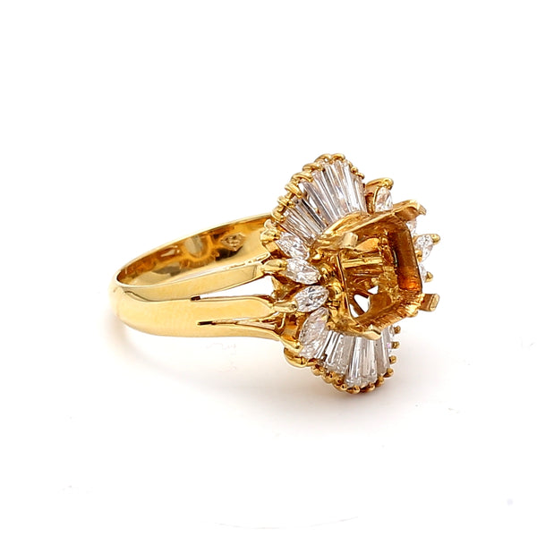 1.34 Carat Round and Marquis Shape Diamond 18K Yellow Gold Semi Mount Ring