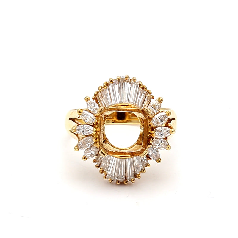 1.34 Carat Round and Marquis Shape Diamond 18K Yellow Gold Semi Mount Ring