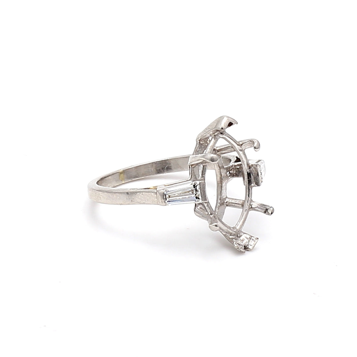 0.30 Carat Baguette Shape I SI1 Diamond Platinum Semi Mount Ring