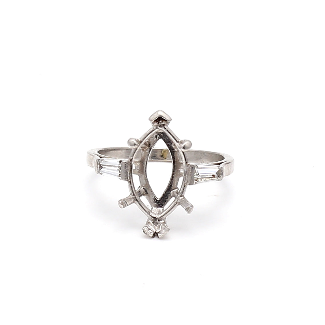 0.30 Carat Baguette Shape I SI1 Diamond Platinum Semi Mount Ring