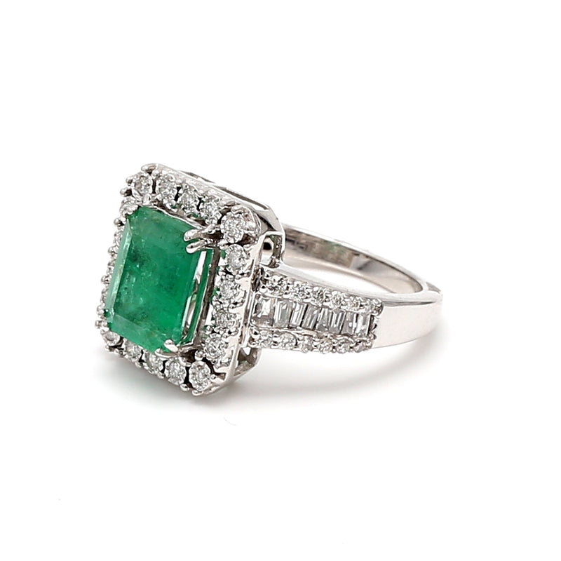 1.70 Carat Emerald 0.54 Carat Diamond 14 Karat White Gold Gems Stone Ring