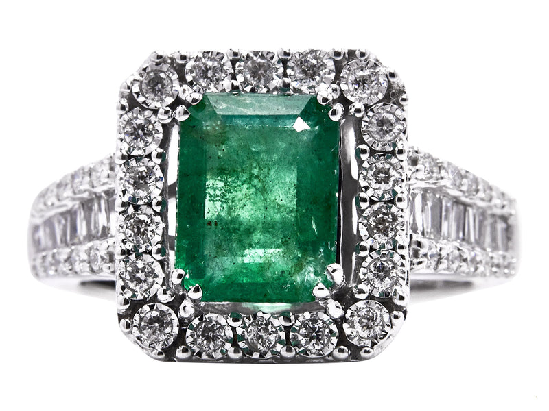 1.70 Carat Emerald 0.54 Carat Diamond 14 Karat White Gold Gems Stone Ring