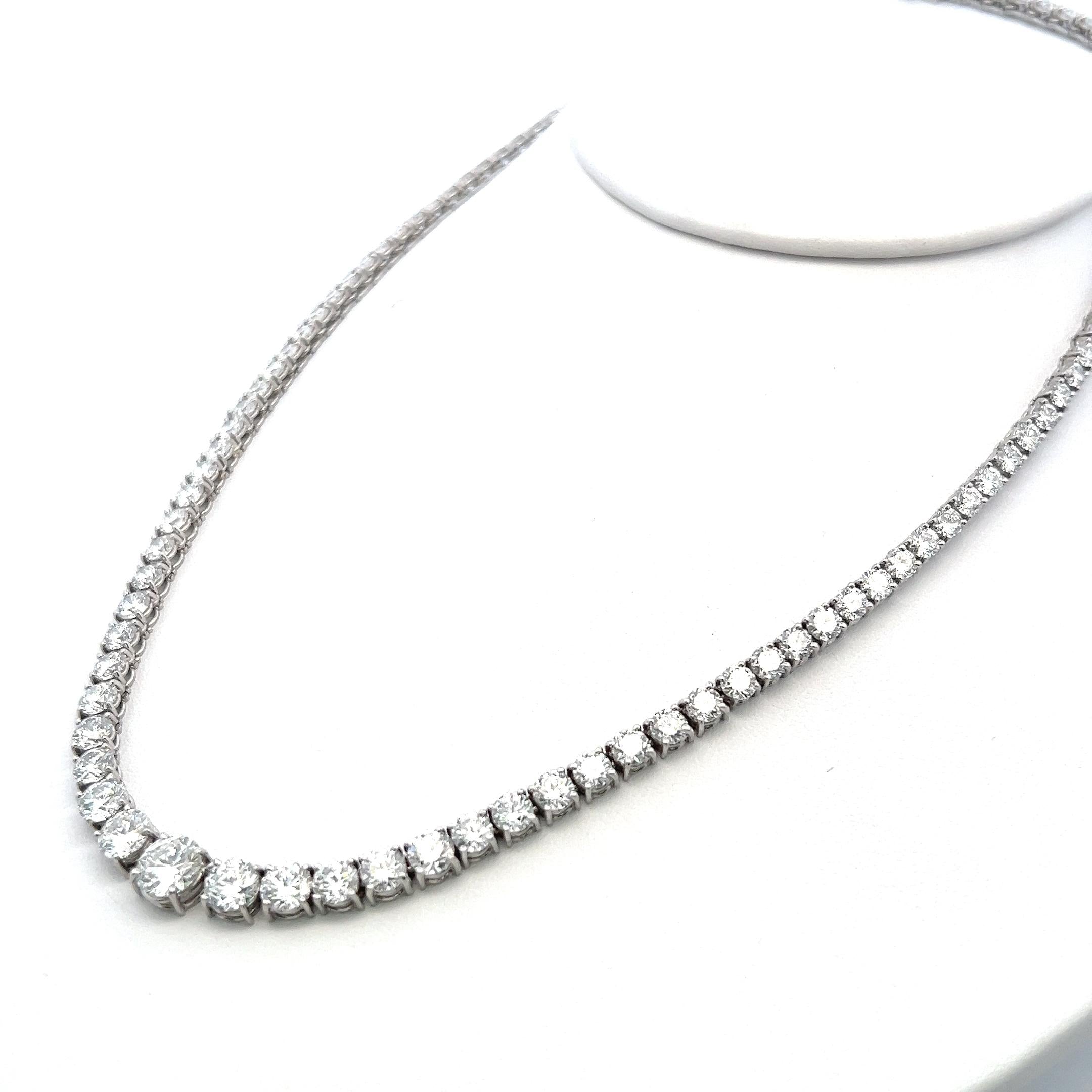 Vintage Platinum Riviera Necklace with 20.05 Carat Round I-SI2 Diamonds
