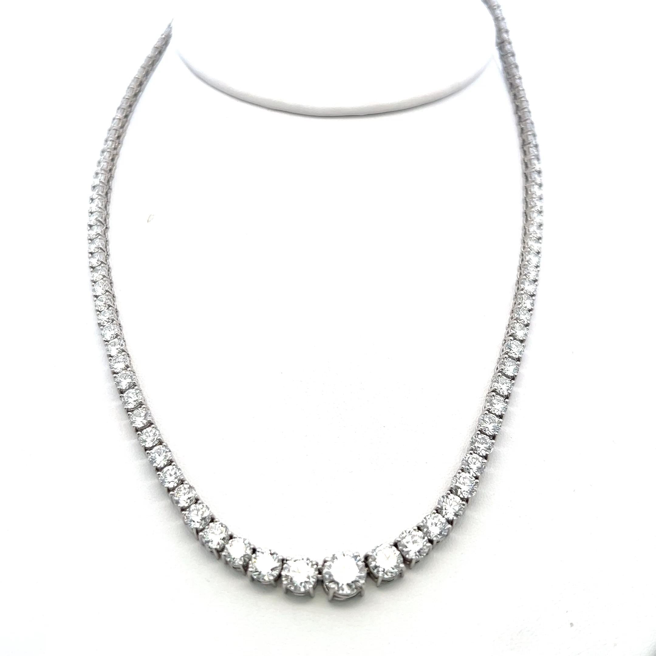 Vintage Platinum Riviera Necklace with 20.05 Carat Round I-SI2 Diamonds