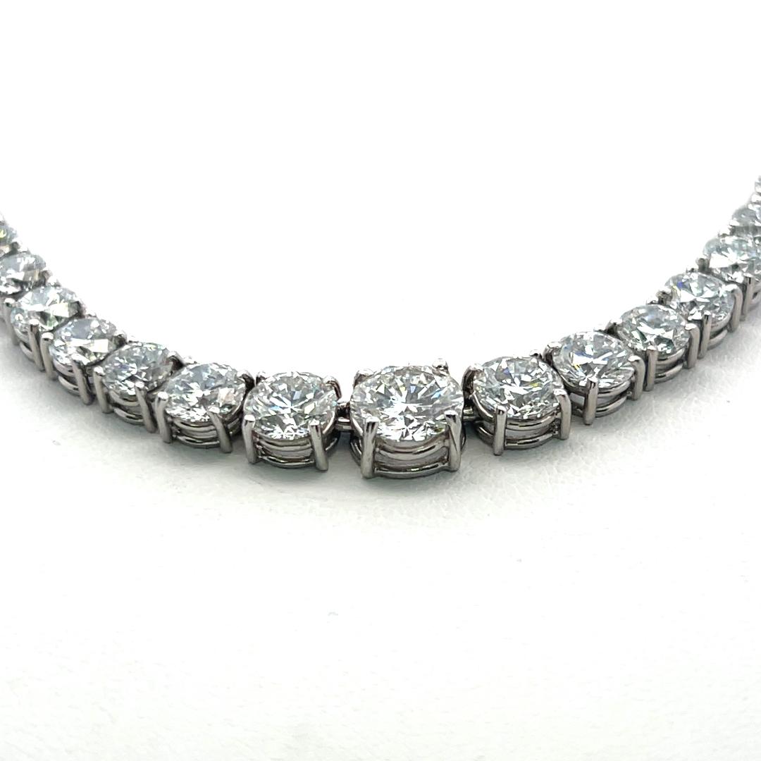 Vintage Platinum Riviera Necklace with 20.05 Carat Round I-SI2 Diamonds