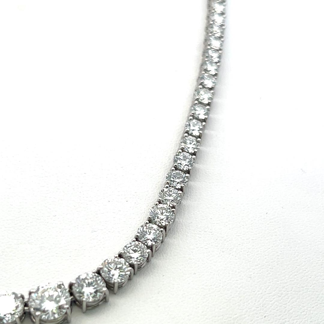 Vintage Platinum Riviera Necklace with 20.05 Carat Round I-SI2 Diamonds
