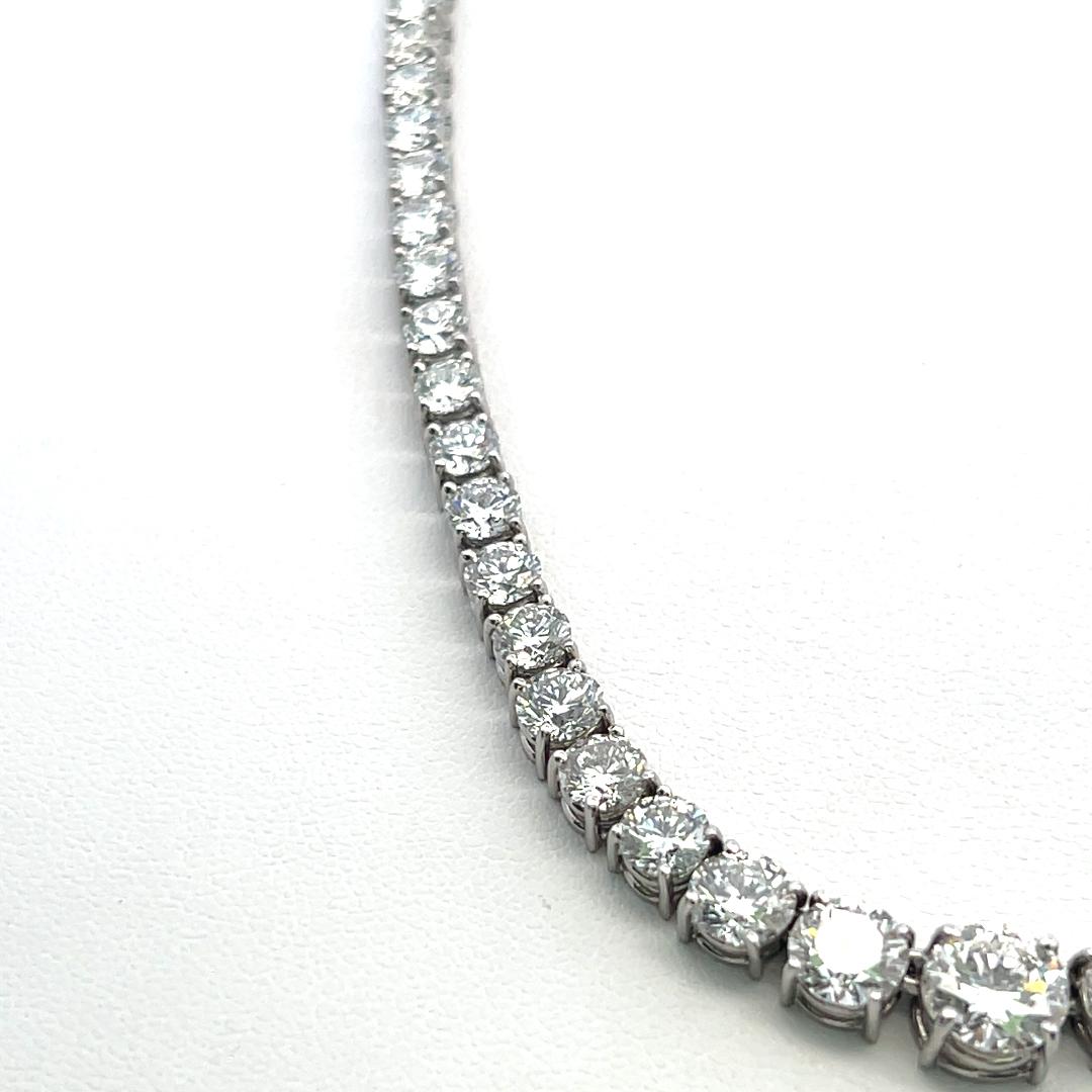 Vintage Platinum Riviera Necklace with 20.05 Carat Round I-SI2 Diamonds