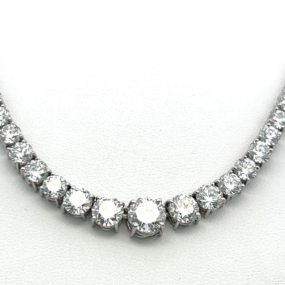 Vintage Platinum Riviera Necklace with 20.05 Carat Round I-SI2 Diamonds