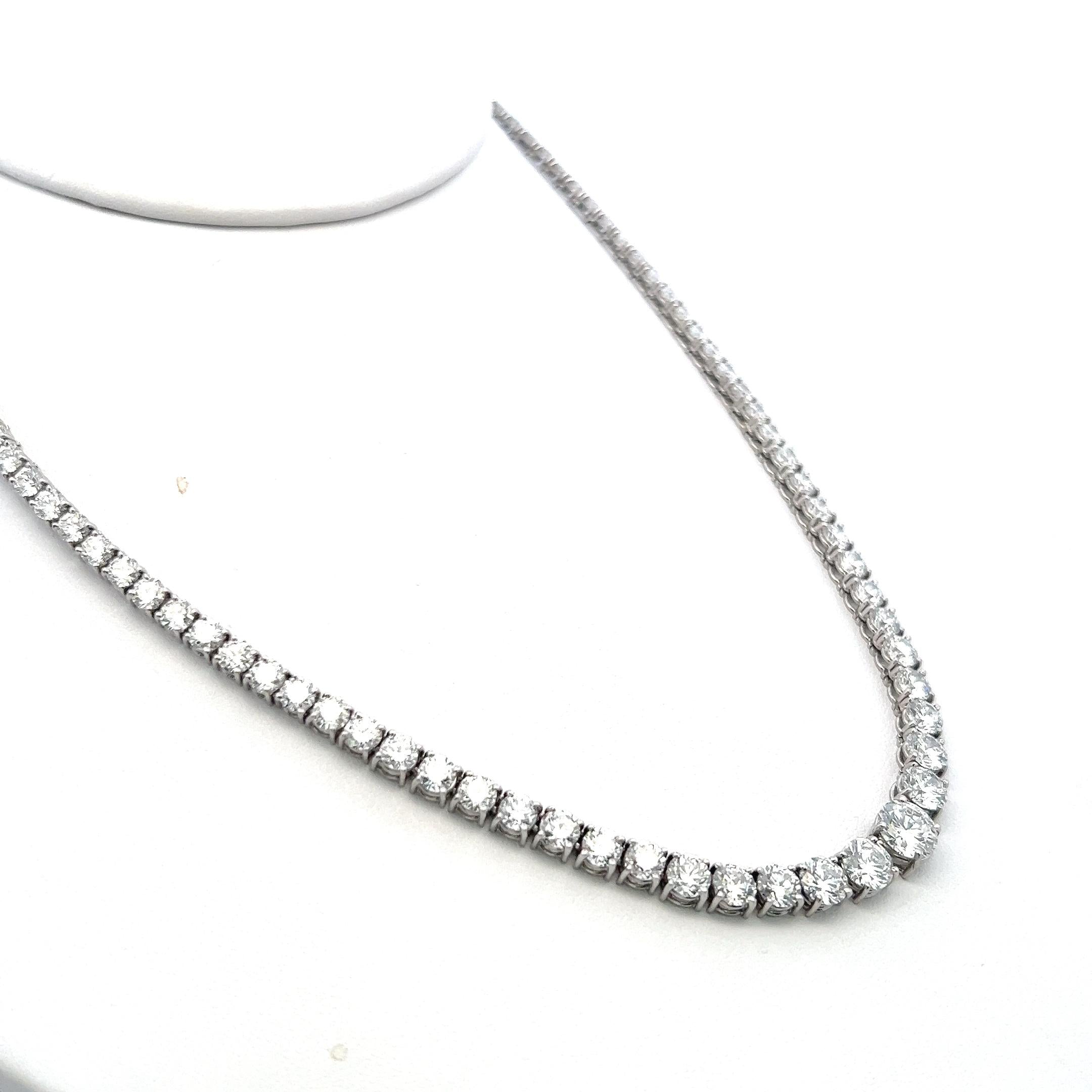 Vintage Platinum Riviera Necklace with 20.05 Carat Round I-SI2 Diamonds