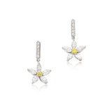 5.98 Carat Marquis Shape E-I1 and Round Fancy Intense Yellow Diamond Platinum Dangling Earrings