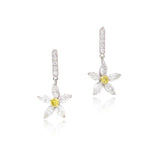 5.98 Carat Marquis Shape E-I1 and Round Fancy Intense Yellow Diamond Platinum Dangling Earrings