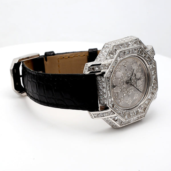 14.00 Carat H SI1 Diamond 18 Karat White Gold Wrist Watch