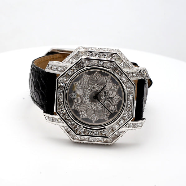 14.00 Carat H SI1 Diamond 18 Karat White Gold Wrist Watch