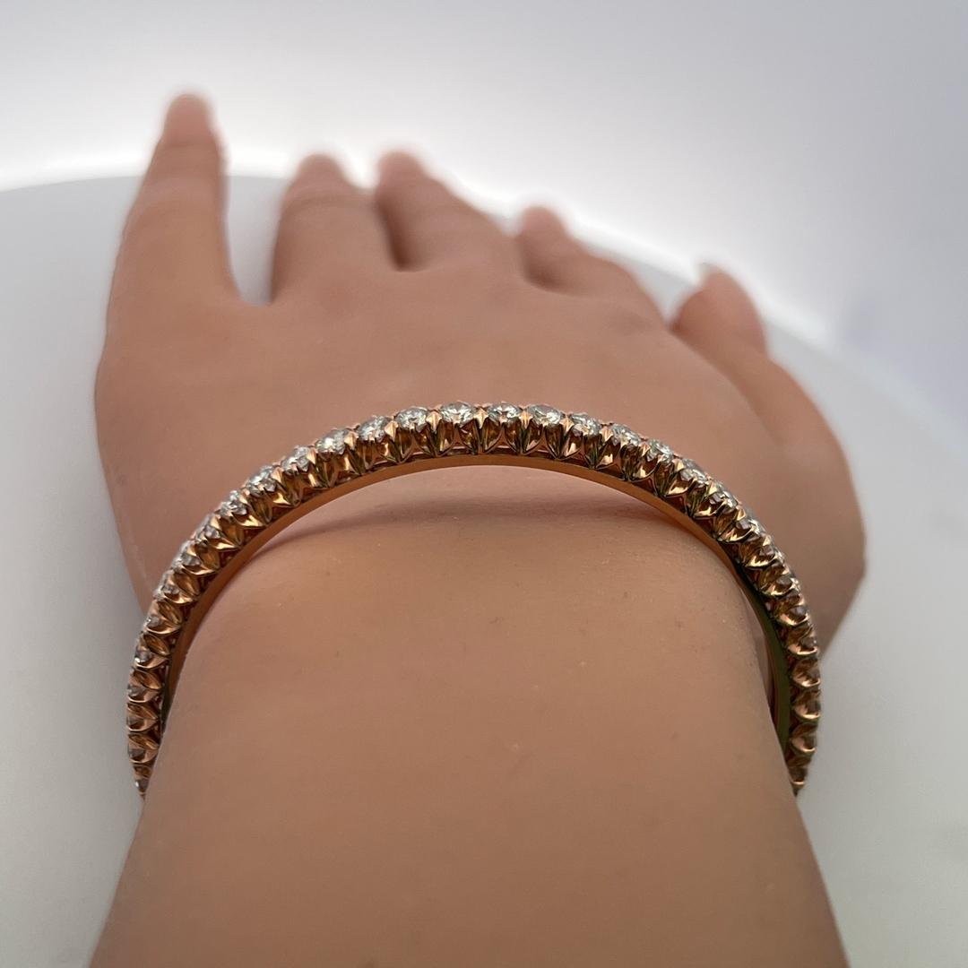 14K Rose Gold Bangle Bracelet with 8.5 Carat Round Diamonds Size 7