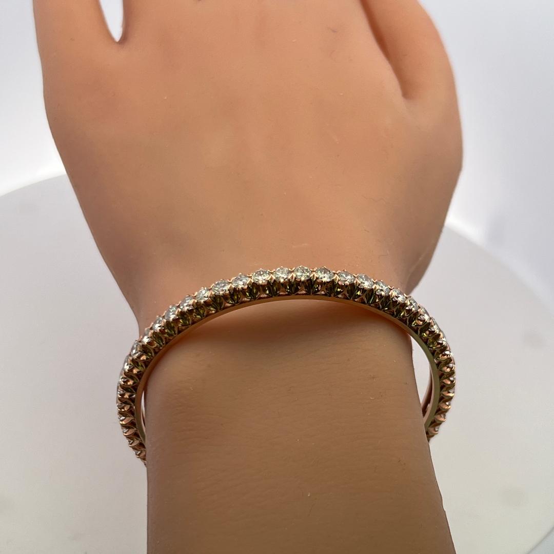 14K Rose Gold Bangle Bracelet with 8.5 Carat Round Diamonds Size 7
