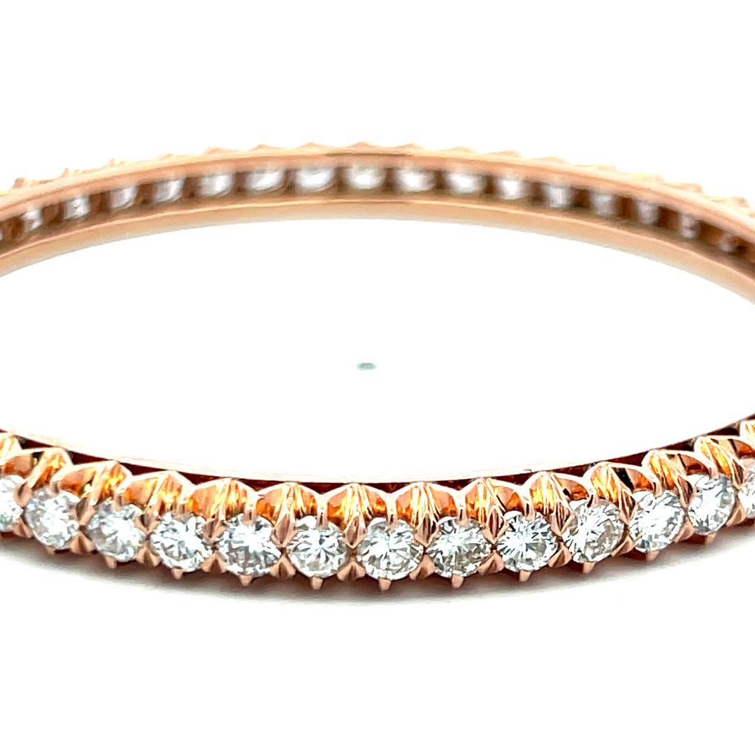 14K Rose Gold Bangle Bracelet with 8.5 Carat Round Diamonds Size 7