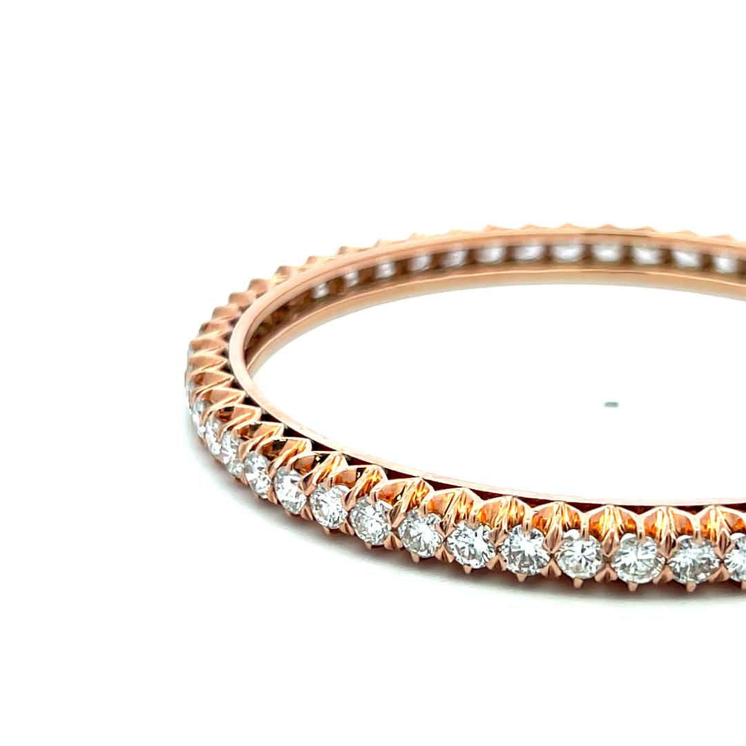 14K Rose Gold Bangle Bracelet with 8.5 Carat Round Diamonds Size 7