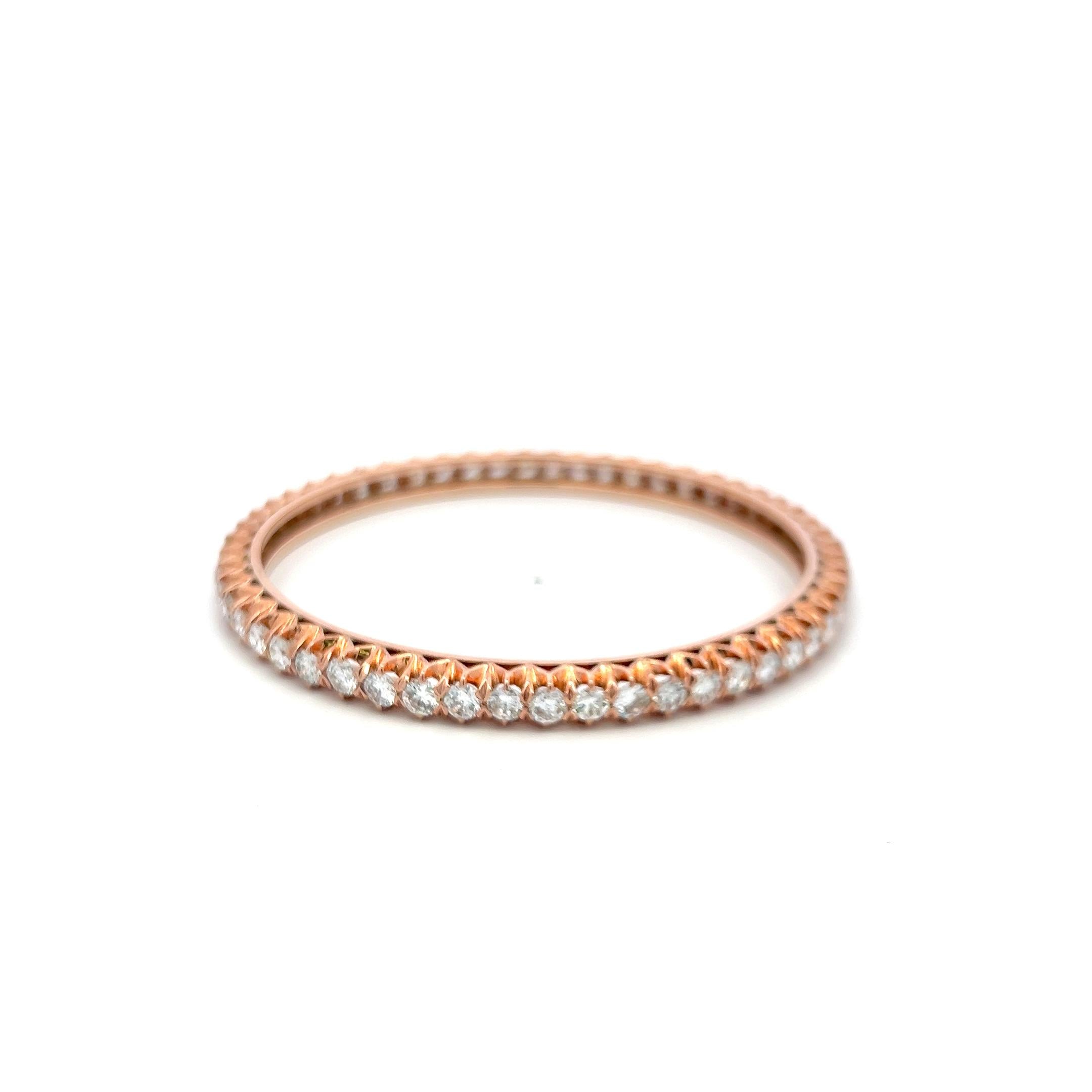 14K Rose Gold Bangle Bracelet with 8.5 Carat Round Diamonds Size 7
