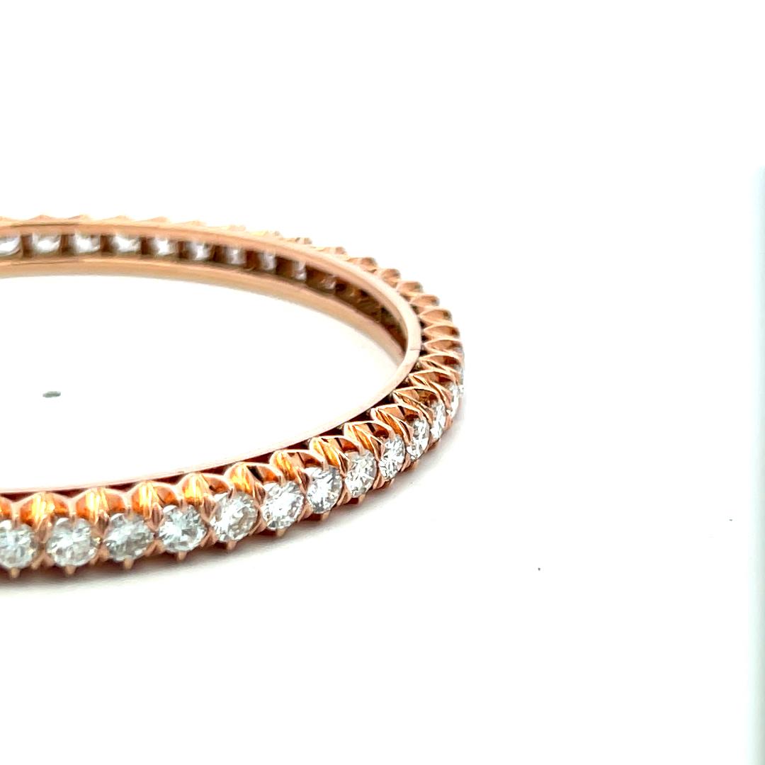 Antique 14K Rose Gold Bangle Bracelet with 8.55 Carat Round Diamonds Size 7