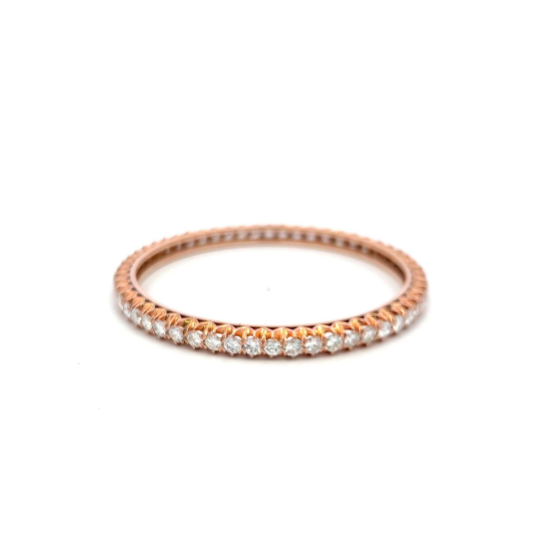 Antique 14K Rose Gold Bangle Bracelet with 8.55 Carat Round Diamonds Size 7
