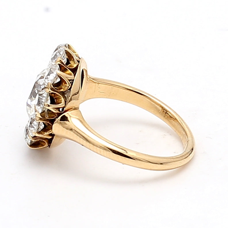 3.91 Carat Old European Cut I VVS1-VVS2 Diamond 18 Karat Yellow Gold Claster Ring