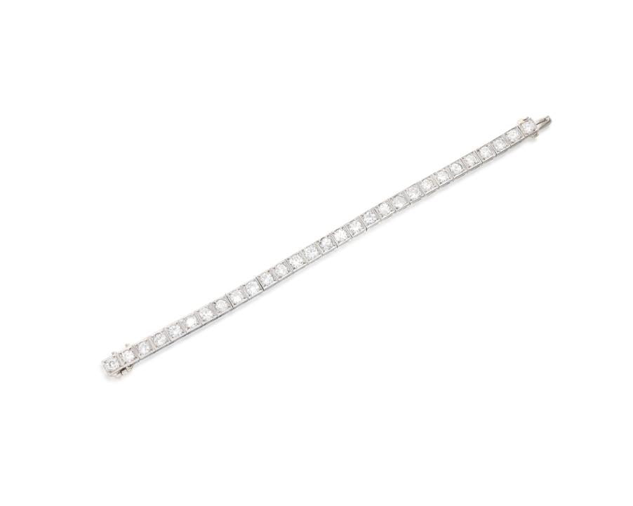 Vintage Platinum Tennis Bracelet with 7.91 Carat Old European Cut G VS Diamonds