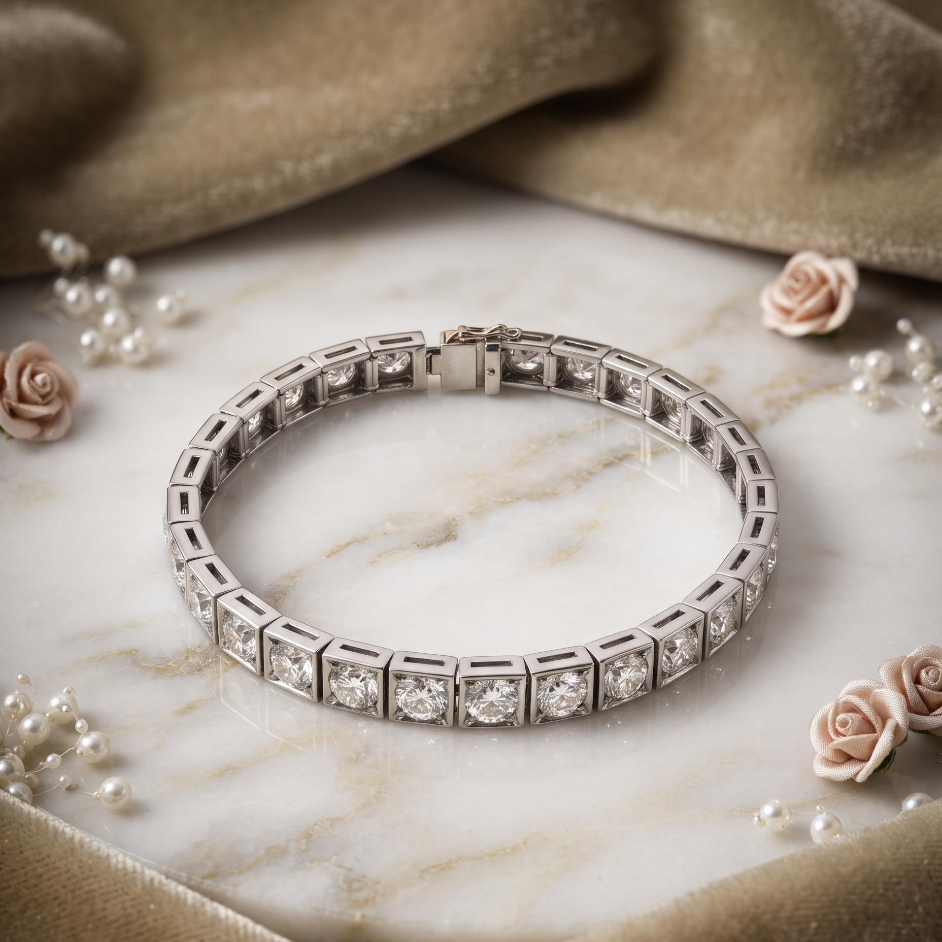 Vintage Platinum Tennis Bracelet with 7.91 Carat Old European Cut G VS Diamonds