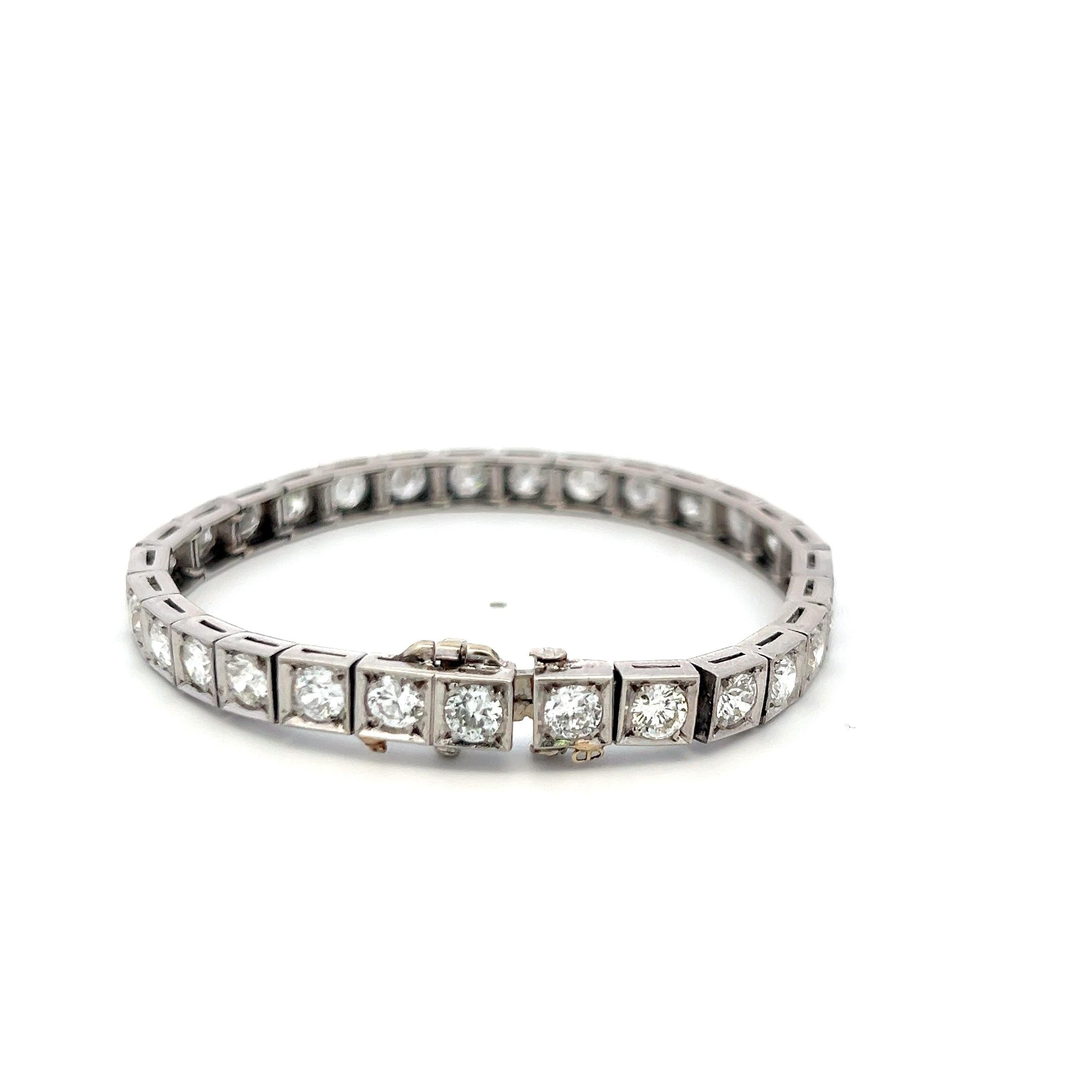 Vintage Platinum Tennis Bracelet with 7.91 Carat Old European Cut G VS Diamonds