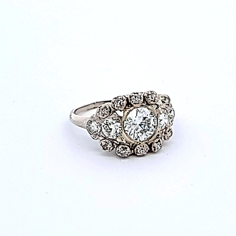 Antique 2.60 Grams 1.53 Carat Round Brilliant G-I1 Diamond Platinum Wedding Ring