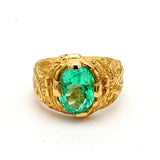 3.95 Carat Oval Shape Emerald 24 Karat Yellow Gold Gems Stone Ring