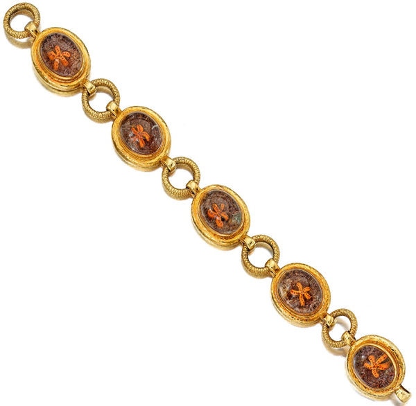 Elizabeth Cage Quartz and Enamel 18 Karat Yellow Gold Link Bracelet