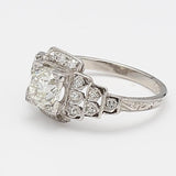 1.02 Carat Old European Cut J SI1 Diamond Platinum Art Deco Ring