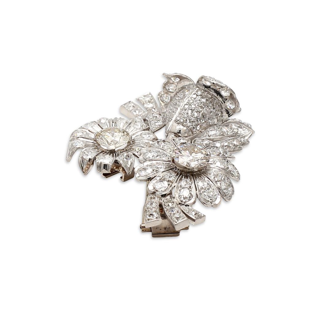18K White Gold Pin Brooch with 7.25ct Old European Cut & Round Diamonds M I1 GIA