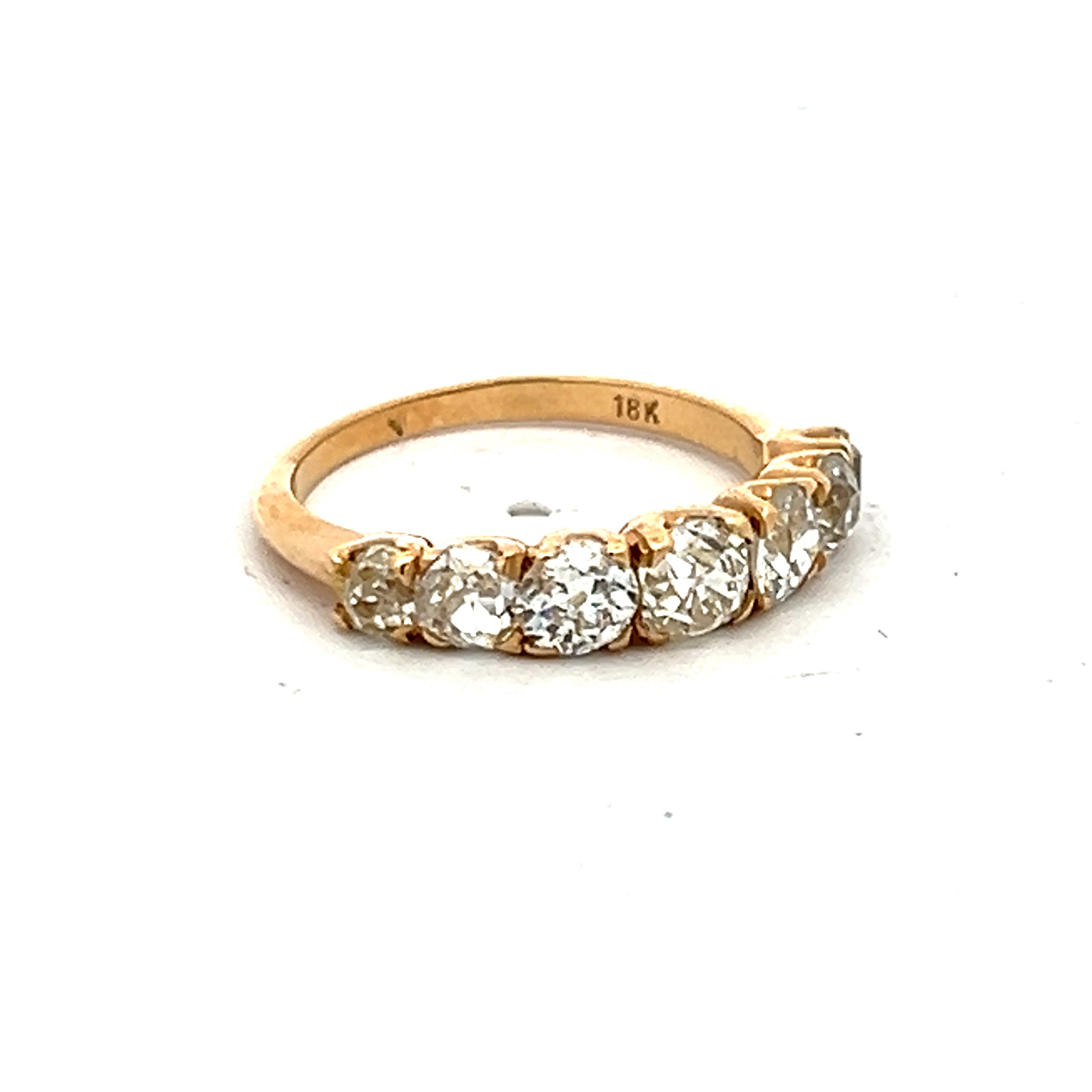 1.57 Carat Old European Cut Diamond 18 Karat Yellow Gold Wedding Band Ring