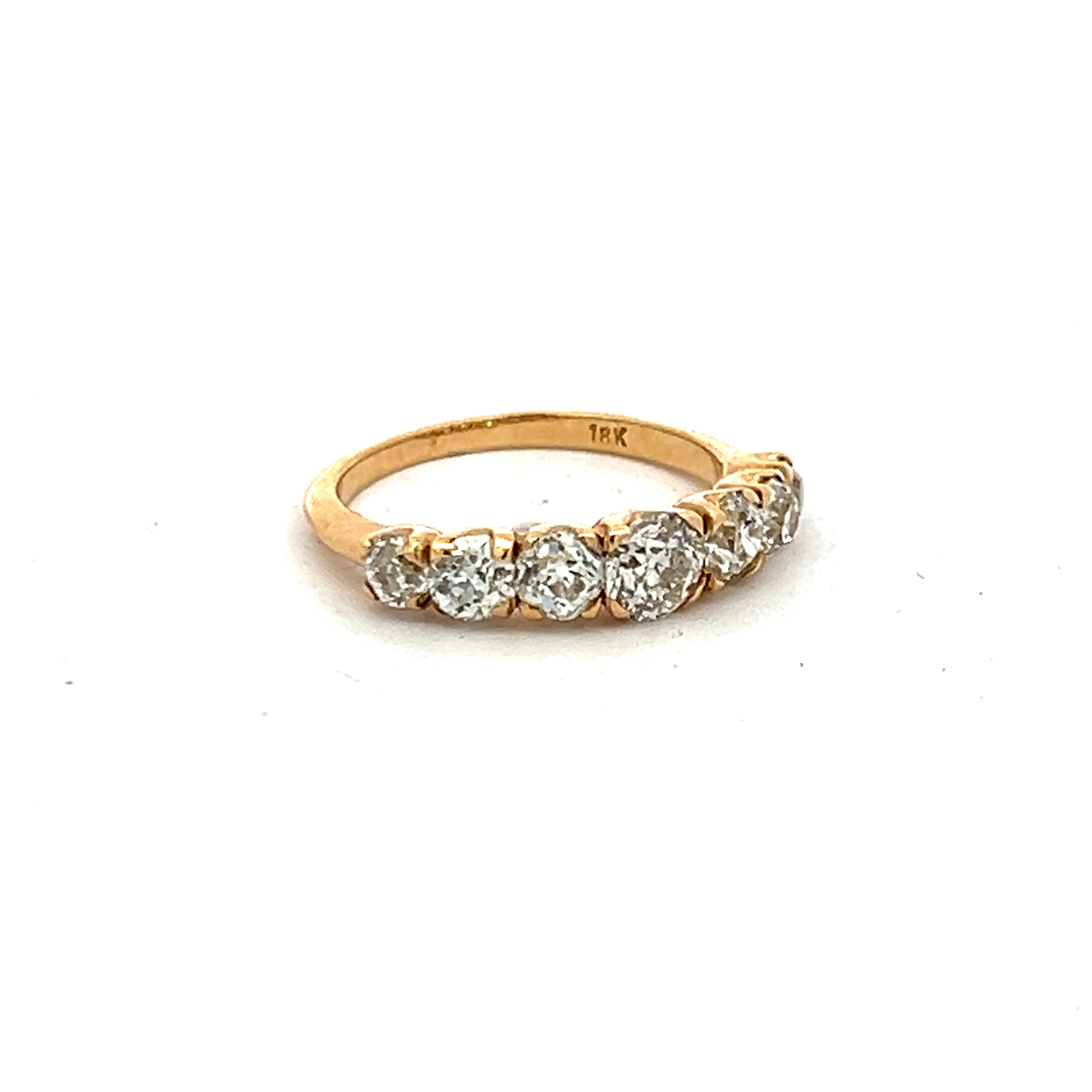 1.56 Carat Old European Cut Diamond 18 Karat Yellow Gold Wedding Band Ring
