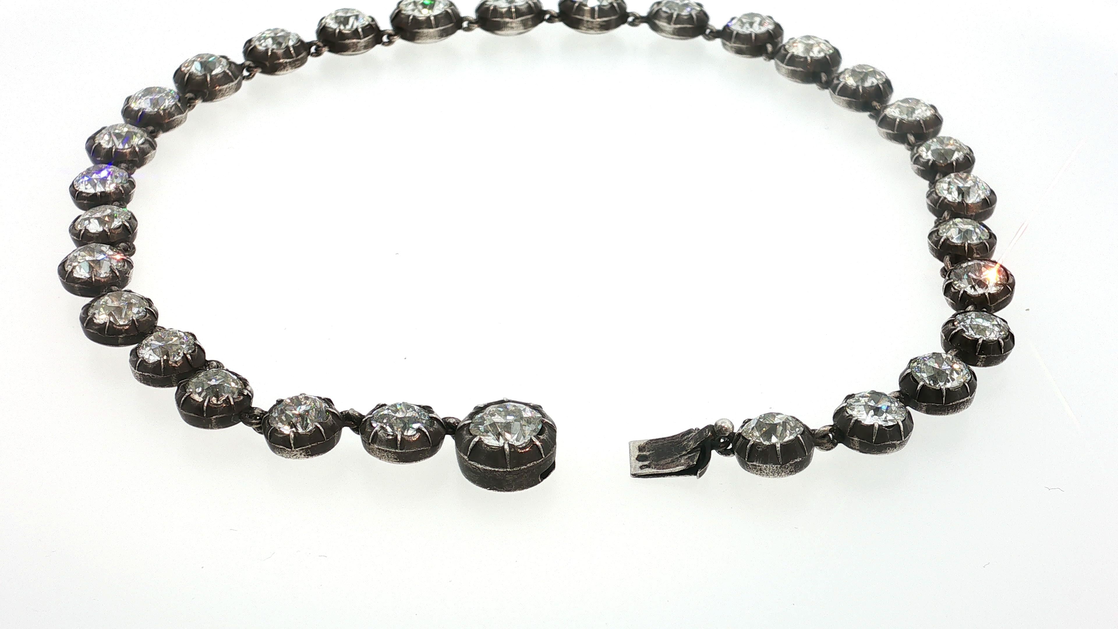 Antique Silver Riviera Necklace with 50.66 Carat Old European Cut Diamonds GIA