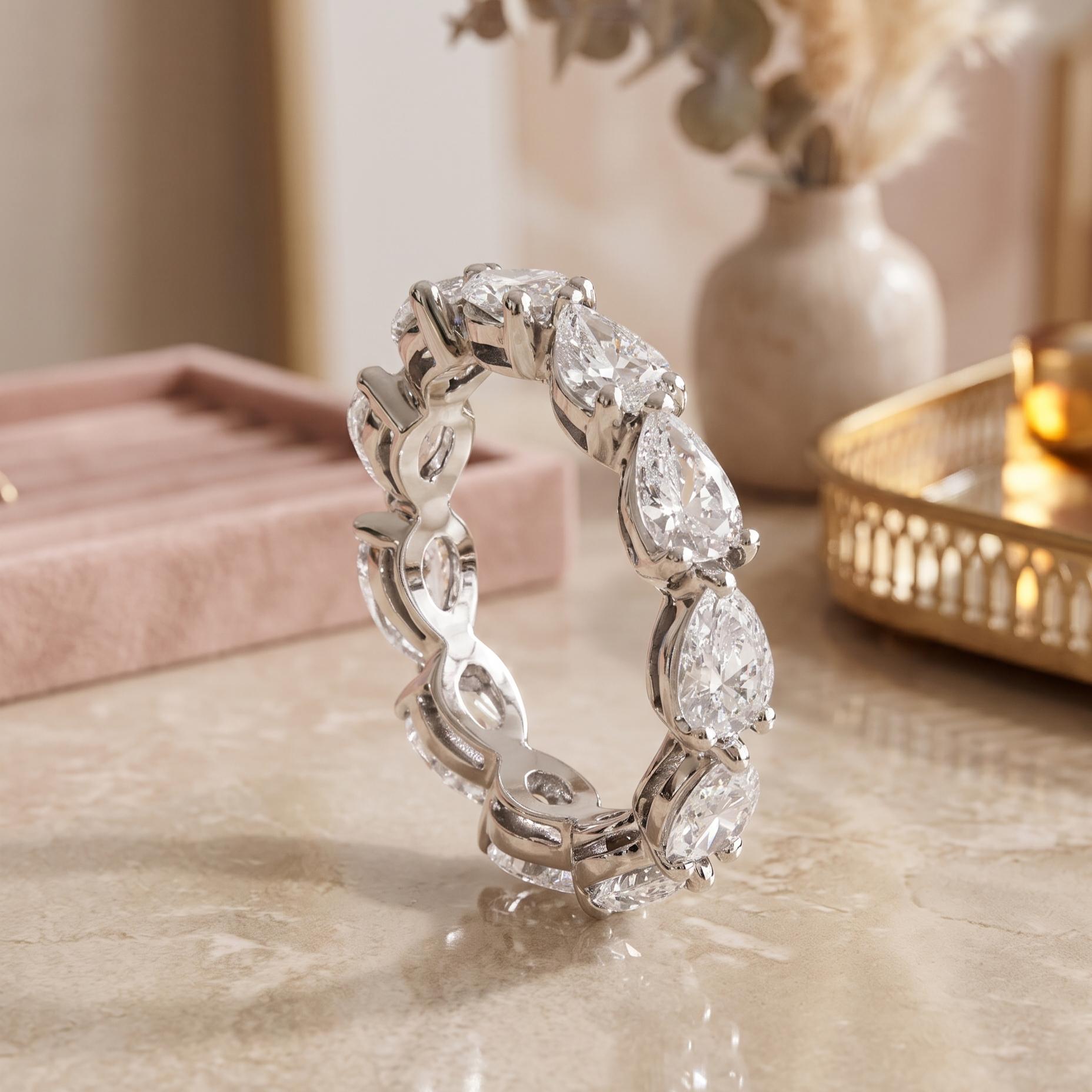 Platinum Eternity Band Ring with 3.3 Carat Pear Shape G VS1 Diamonds Size 6