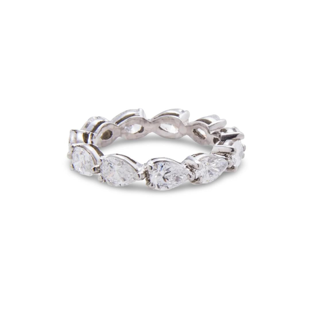Platinum Eternity Band Ring with 3.3 Carat Pear Shape G VS1 Diamonds Size 6