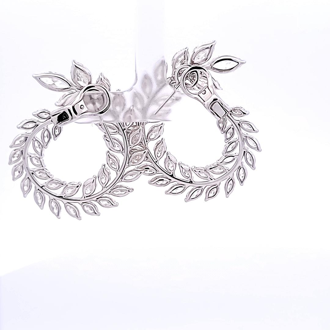 4.97 Carat Marquise Diamond Platinum Leaf-Motif Statement Wreath Earrings