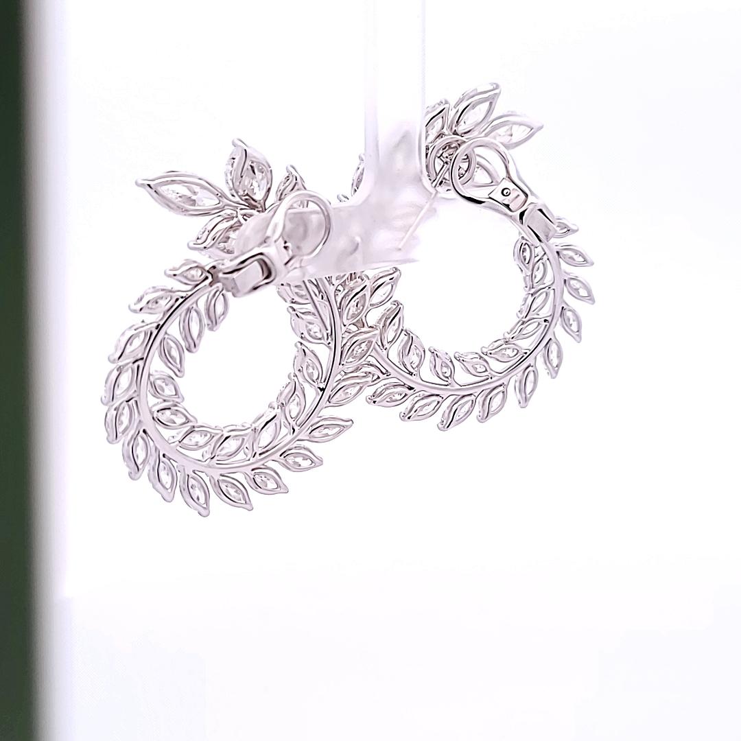 4.97 Carat Marquise Diamond Platinum Leaf-Motif Statement Wreath Earrings