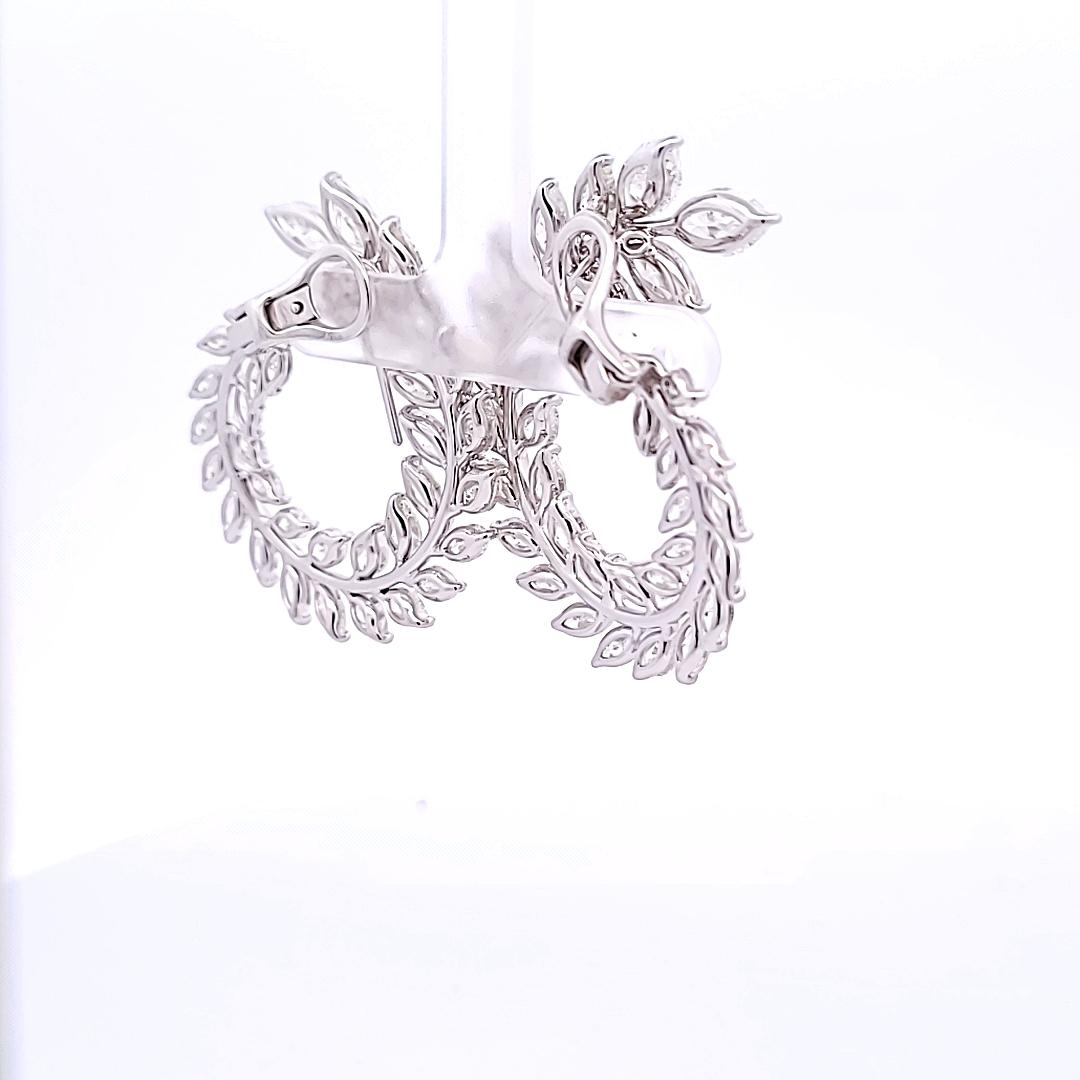 4.97 Carat Marquise Diamond Platinum Leaf-Motif Statement Wreath Earrings